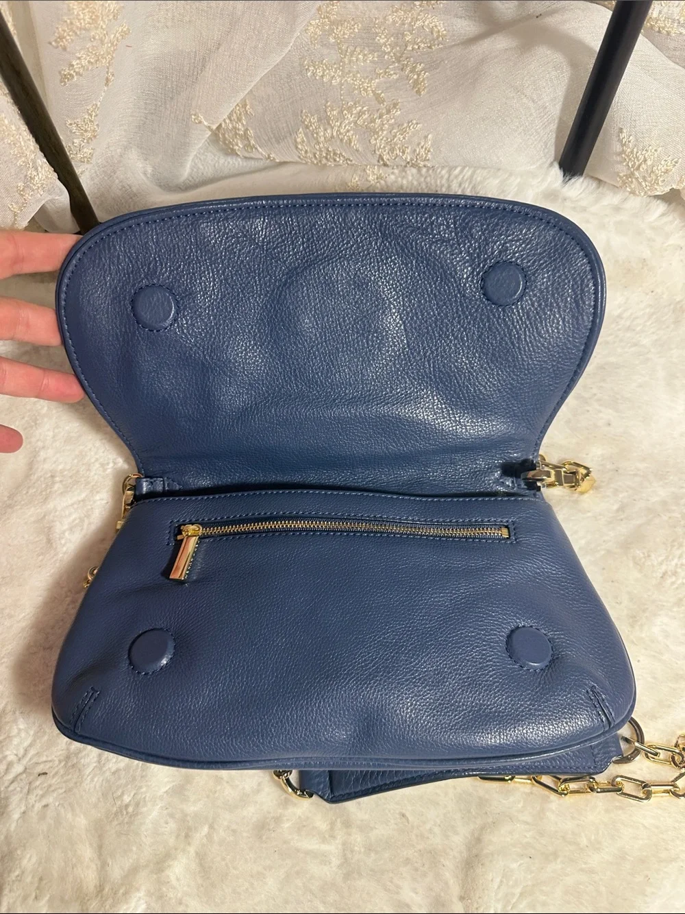 Tory Burch Amanda Logo Flap clutch or crossbody gold chain removable strap